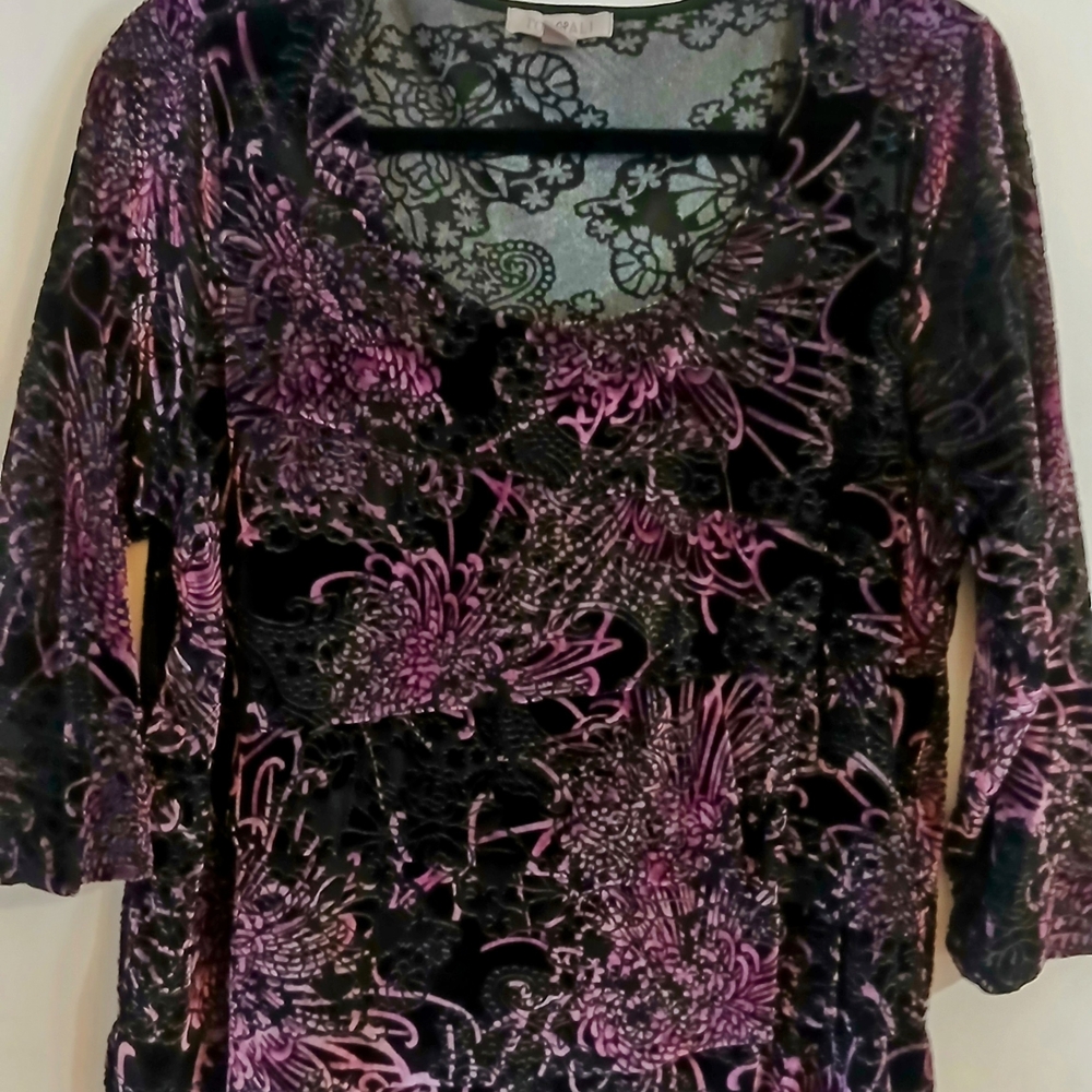 Roz & Ali Floral Purple and Black Women's Top Extra Large